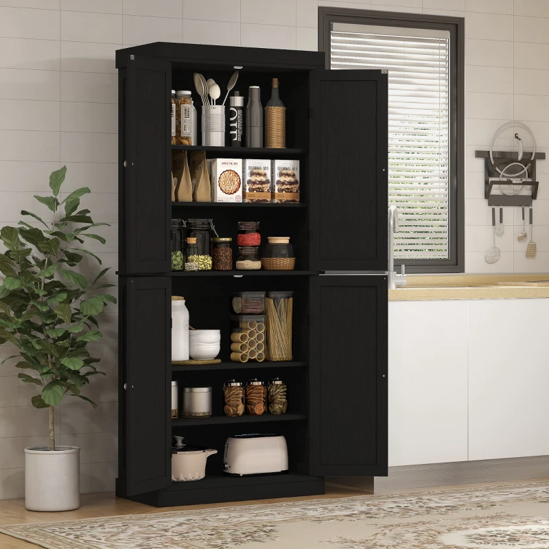 HOMCOM 72" Kitchen Cabinet, Pantry Storage Cabinet with Doors and Shelves, Freestanding Food Pantry Cabinet, Black Wood Grain