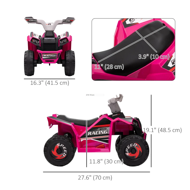Aosom 6V Quad Kids Electric Car with Wear-resistant Wheels, for Boys and Girls Aged 18-36 Months, Pink