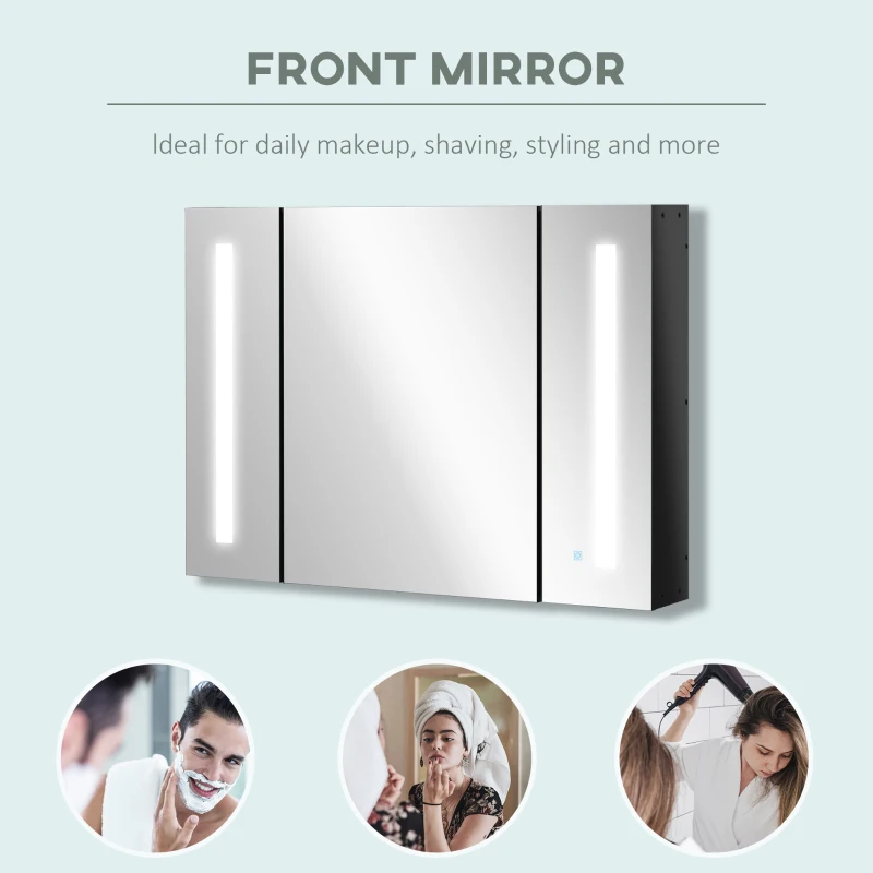kleankin Medicine Cabinet with Mirror, Wall Mounted Bathroom Mirror Cabinet with Adjustable Shelf, USB Charge, High Gloss Black