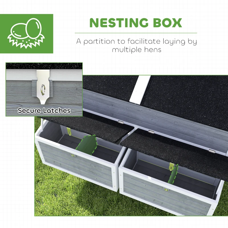 PawHut 59" Wooden Chicken Coop w/ Wheels, Handles, 2 Nesting Boxes, 2 Trays, 4 Perches, Chicken Tractor for 4-6 Chickens, Gray