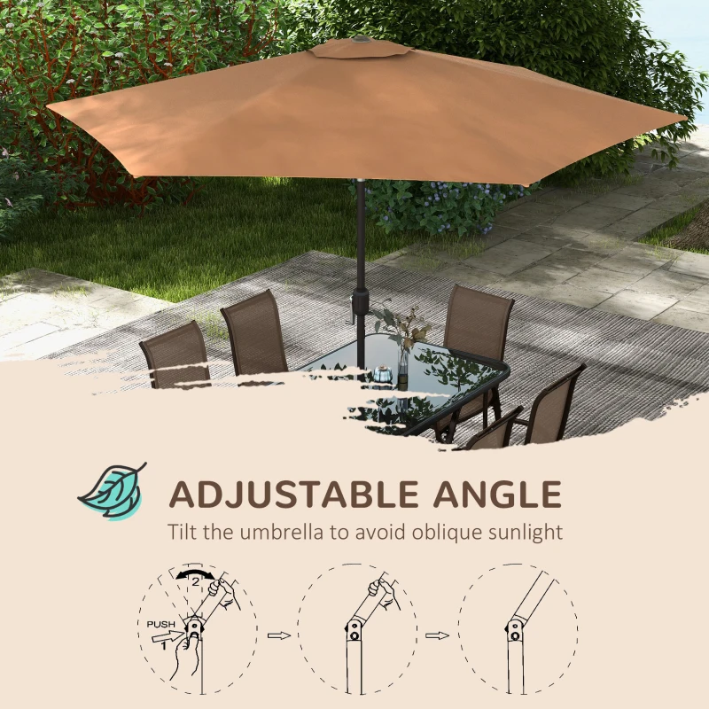 Outsunny 8 Pieces Patio Furniture Set with 9Ft Patio Umbrella, Outdoor Dining Table and Chairs, Light Mixed Brown