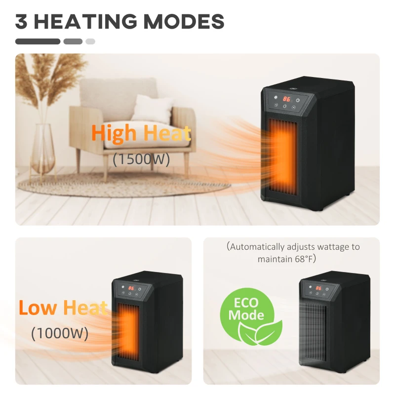 HOMCOM Electric Space Heater for Indoor Use, 1500W Fast Heating Portable Electric Heater with Infrared Quartz Heat Element, Thermostat, 3 Modes, Remote, 12h Timer