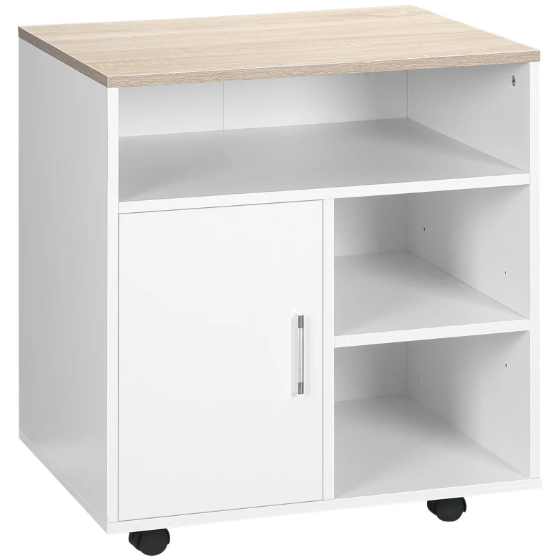 HOMCOM Printer Stand Multipurpose Moveable Filing Cabinet with Ample Inner Storage Space & 4 Easy-Rolling Wheels, White
