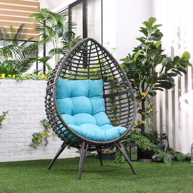 Outsunny Rattan Egg Chair with Cushion, Sky Blue
