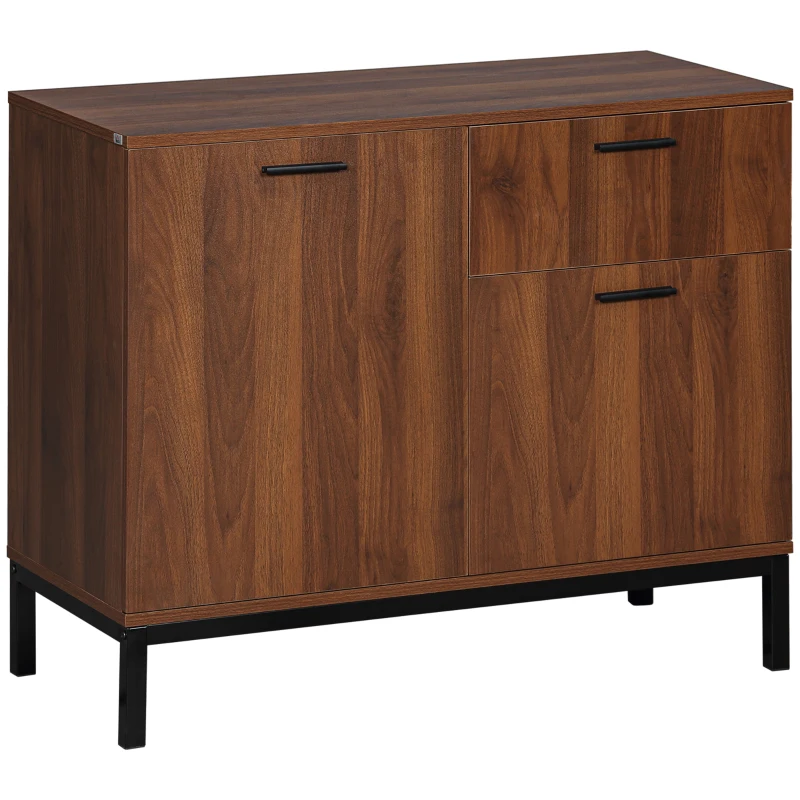 HOMCOM Kitchen Cabinet, Storage Cabinet, Sideboard Floor Accent Cabinet w/ Drawer, Enclosed Cabinet & Adjustable Shelves, Walnut Brown