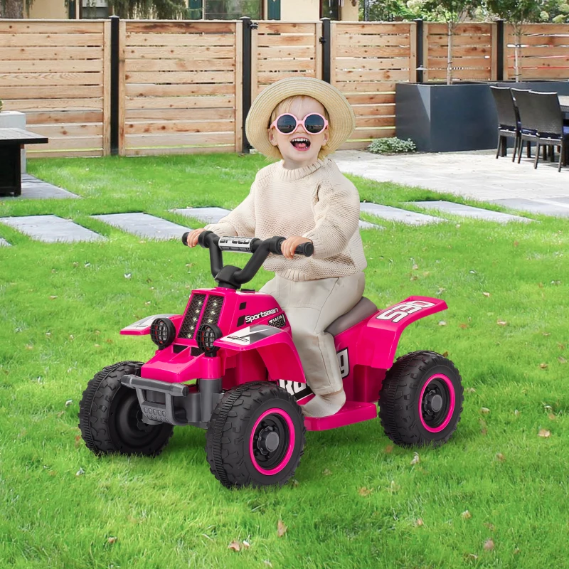 Qaba 6V Kids ATV Quad, 4 Wheeler Battery Powered Electric Ride on Car w/ Lights, Forward Backward, Pink
