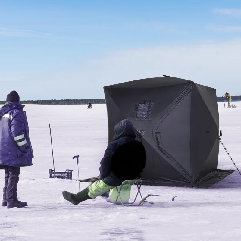 Outsunny 2 Person Ice Fishing Shelter, Pop-Up Portable Ice Fishing Tent with Carry Bag, Windows and Anchors for Low-Temp -22℉, Black