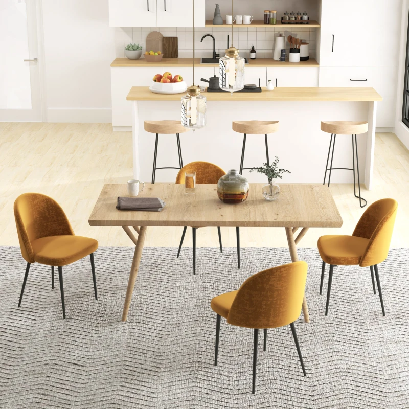 HOMCOM Modern Dining Chairs, Mid-Back Velvet-touch Upholstery Side Chair, Table Chair for Living Room, Dining Room, Yellow, Set of 4