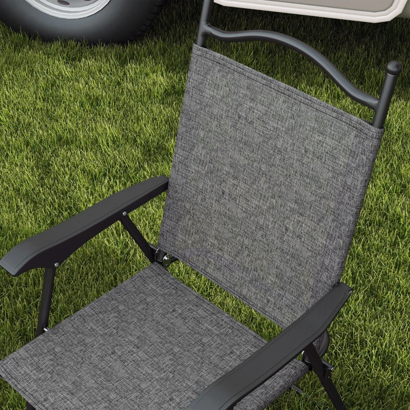 Outsunny 4 Piece Folding Patio Camping Chair Set, Sports Chairs for Adults with Armrests, Mesh Fabric Seat for Lawn, Gray