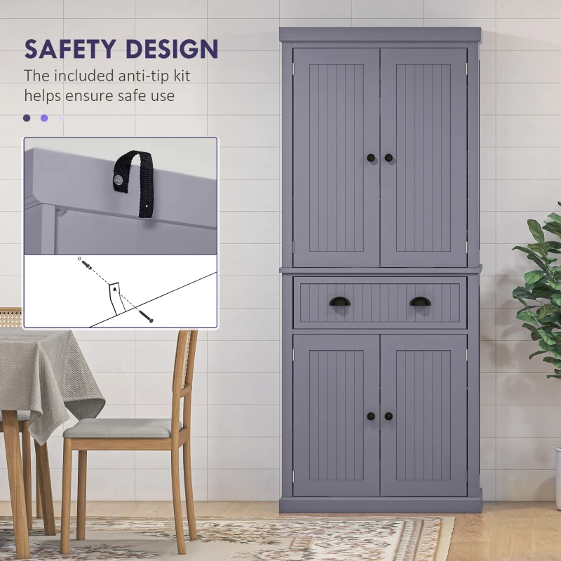 HOMCOM 72" Kitchen Pantry Storage Cabinet, Cupboard w/ 4 Doors and 3 Adjustable Shelves, Large Central Drawer, Navy Blue