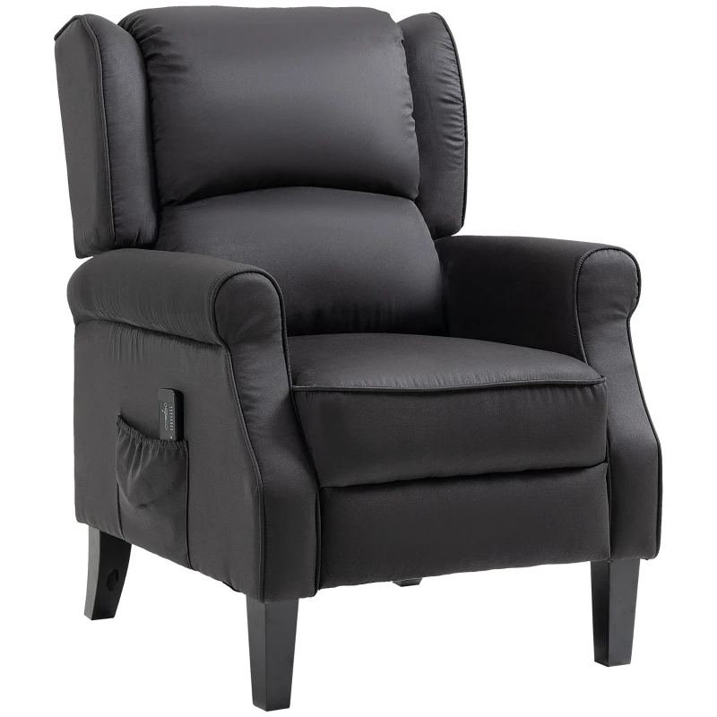 HOMCOM Massage Recliner Chair for Living Room, Push Back Recliner Sofa, Suede Wingback Reclining Chair with Extendable Footrest, Wood Legs, Remote Control, Side Pockets, Black