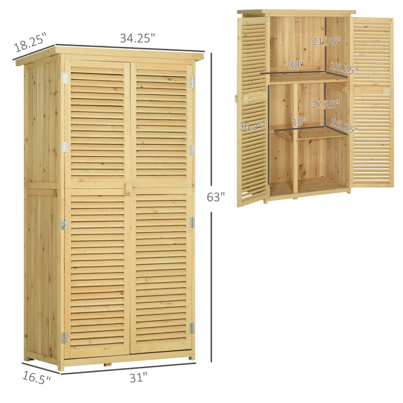 Outsunny 5' x 3' Wooden Outdoor Storage Cabinet, Garden Sheds & Outdoor Storage with Asphalt Roof & 2 Large Wood Doors with Lock, Natural