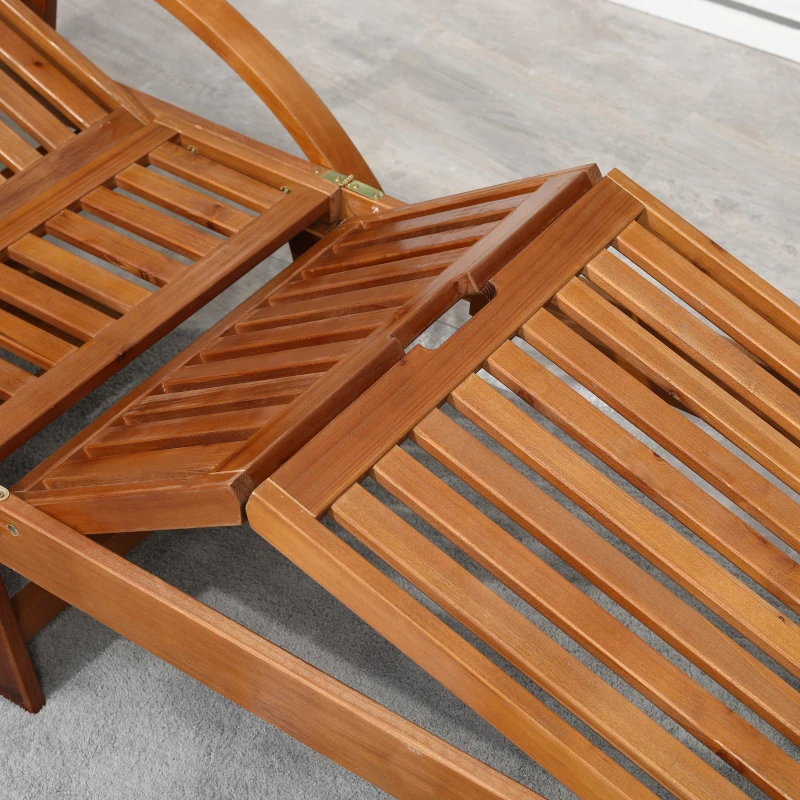 Outsunny Acacia Wood Folding Patio Sun Lounger with Wheels and Pull-Out Tray