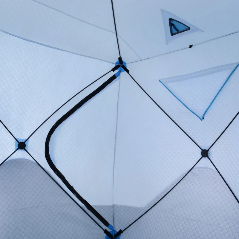 Outsunny 4 Person Ice Fishing Shelter, Pop-up Ice Fishing Tent, Ice Shanty, Portable and Insulated, with 2 Doors and Carrying Bag, Light Blue