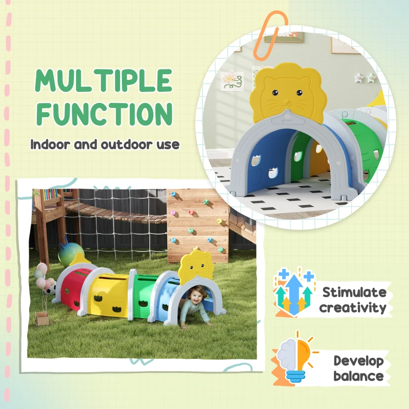 Qaba Kids Play Tunnel for Children 3-6 Years to Crawl and Climb, Lion Design