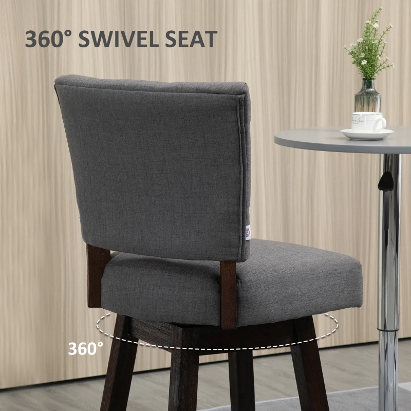 HOMCOM Set of 2 Tufted Bar Stool Chairs, Grey