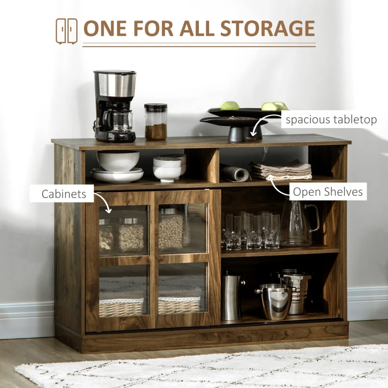 HOMCOM Sideboard with Glass Sliding Doors, Buffet Cabinet, Coffee Bar Cabinet with Adjustable Shelf, Walnut