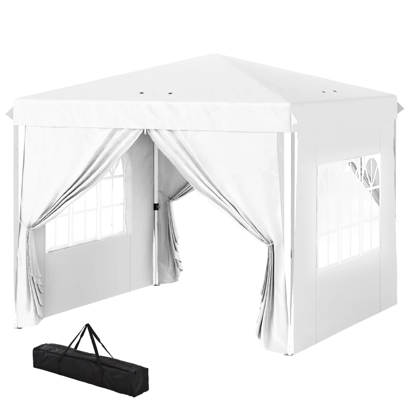 Outsunny 10' x 10' Pop-Up Canopy Tent with Sidewalls, Height-Adjustable, Carry Bag Included, for Outdoor, Garden, Patio, White