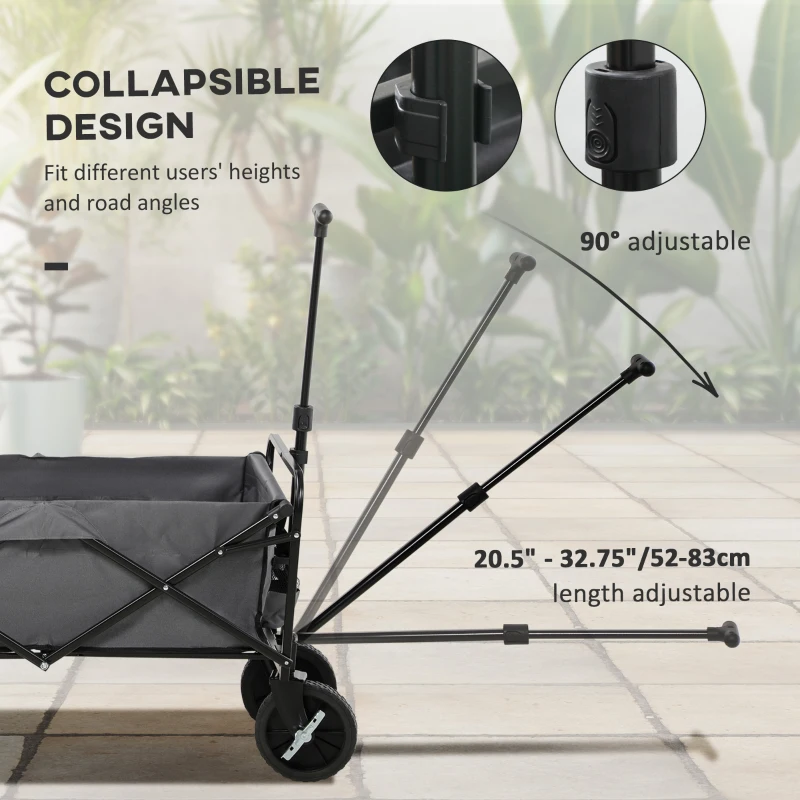 Outsunny Foldable Wagon Garden Carts with Wheels and Side Table, Gray