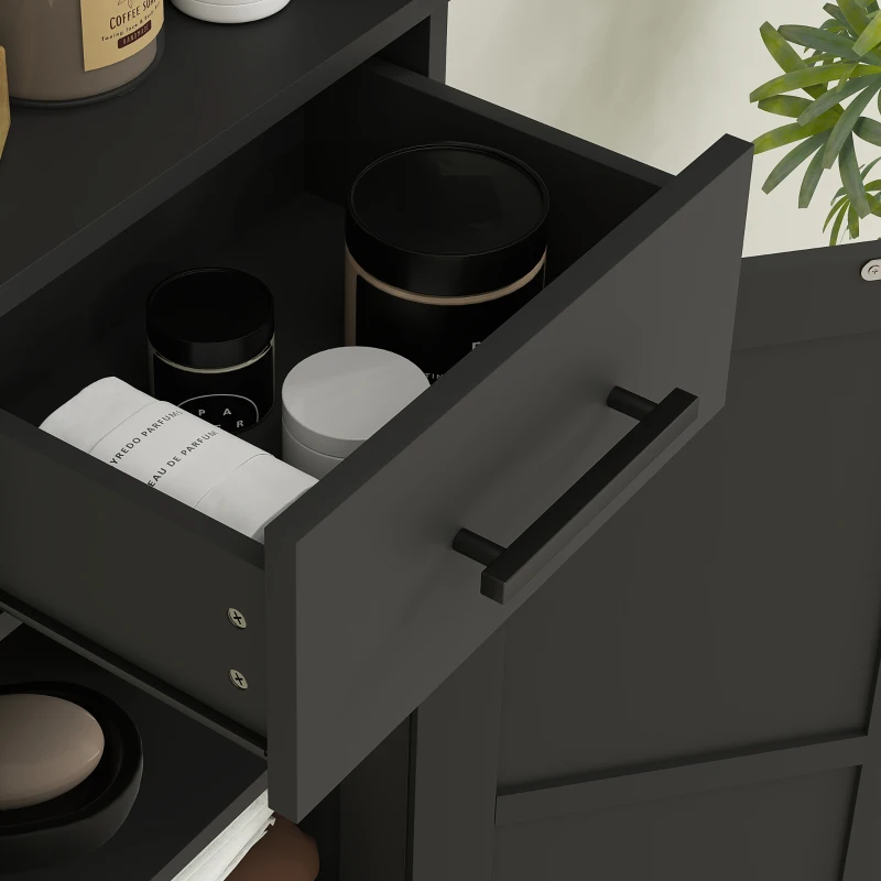 HOMCOM 67" Tall Bathroom Cabinet, Narrow Bathroom Storage Cabinet with Drawer, Barn Doors and Adjustable Shelves, Black