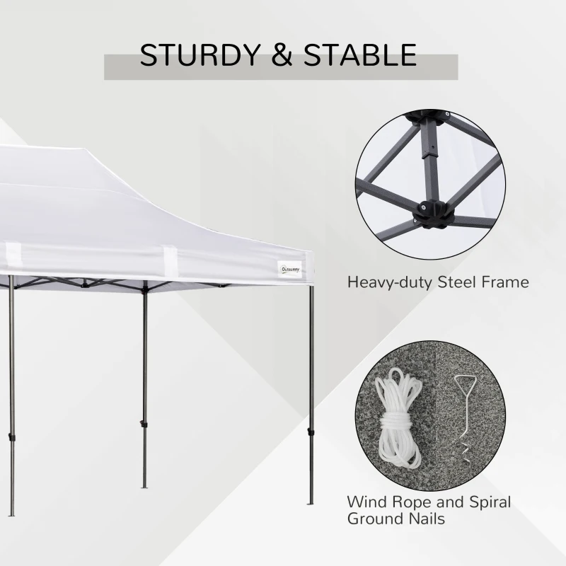Outsunny 10' x 20' Pop Up Canopy Tent with Sidewalls & Doors, Instant Tents for Parties with Wheeled Carry Bag, Height Adjustable, for Outdoor, Garden, Patio, White