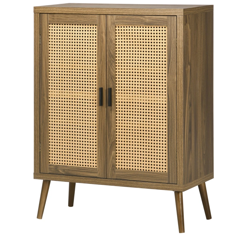 HOMCOM Sideboard Buffet Cabinet with Rattan Doors, Brown