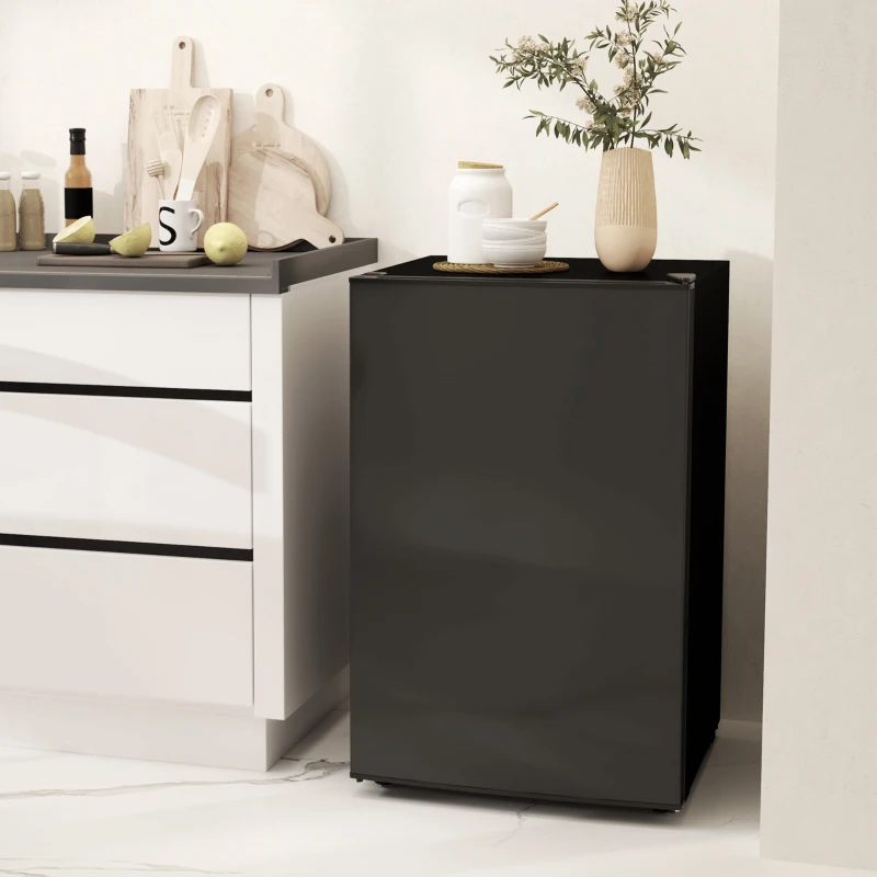 HOMCOM 4.5 Cu Ft Mini Fridge with Freezer, Wheels, Single Door Refrigerator, Adjustable Thermostat, Reversible Door, Black