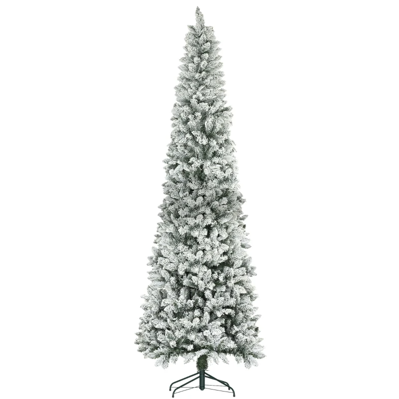 HOMCOM 9ft Pencil Christmas Tree, Flocked Tree with 1277 Branch Tips and Metal Base for Home, Indoor, Holiday
