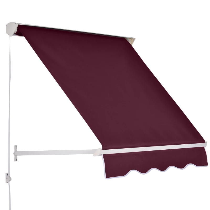 Outsunny 6' Drop Arm Manual Retractable Window Awning Sun Shade Shelter for Patio Balcony Outdoor, Aluminum, Can Cover 2 Windows, Wine Red