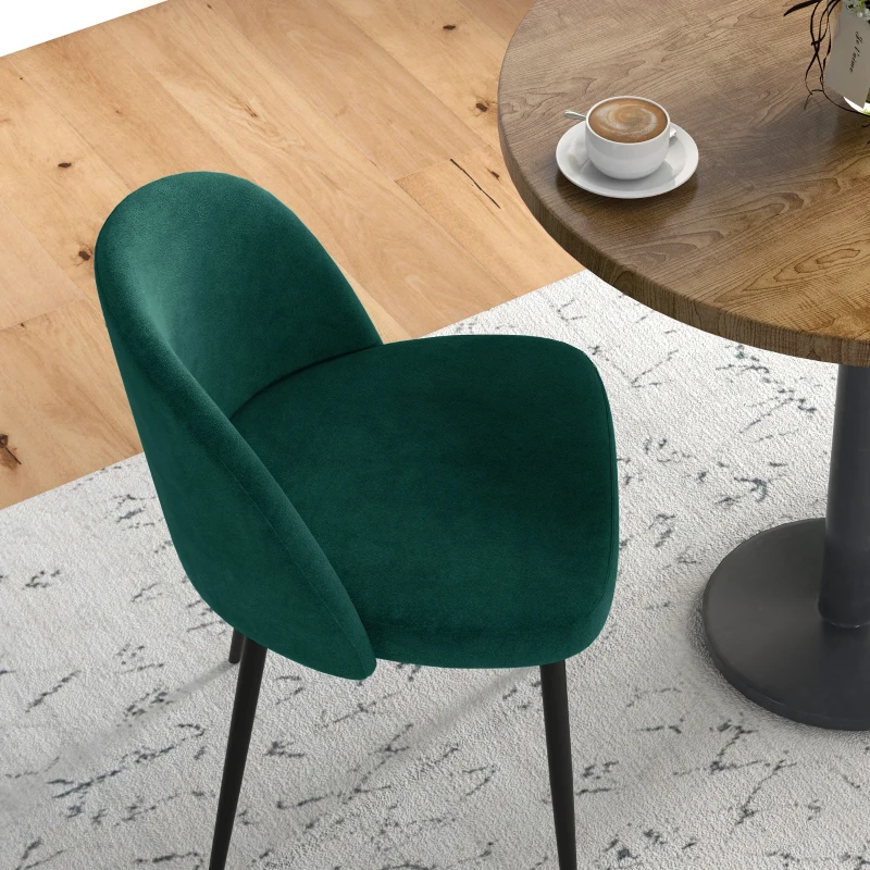HOMCOM Set of 2 Mid-Back Dining Chair, Mid-Back Velvet-touch Upholstery Kitchen Chair for Living Room Dining Room, Green