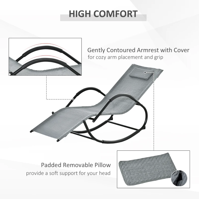 Outsunny Zero Gravity Rocking Lounge Chair, Patio Rocker w/ Removable Pillow, Recliner Seat for Indoor & Outdoor, Breathable Texteline, Grey