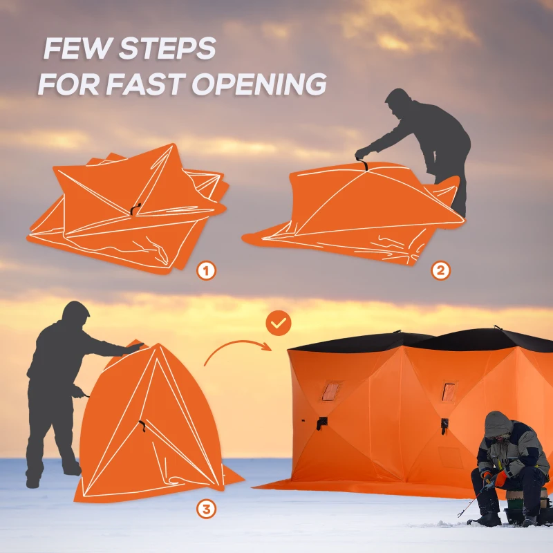 Outsunny 8-Person Pop-up Ice Fishing Shelter, Portable Ice Fishing Tent with Ventilation Windows and Carrying Bag, for Low-Temp -22℉