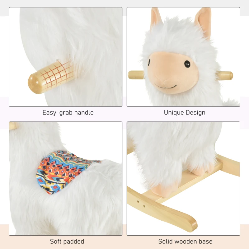 Qaba Kids Ride-On Rocking Horse Toy Llama Style Rocker Soft Plush Fabric for Children 3+ Years