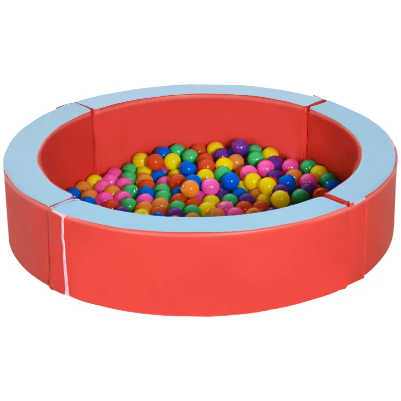 Outsunny Foam Kids Ball Pit Pool with Removable & Washable Cover, 45" x 10" Round Ball Pit for Toddlers with 200 Ocean Balls, Soft Baby Playpen, Red