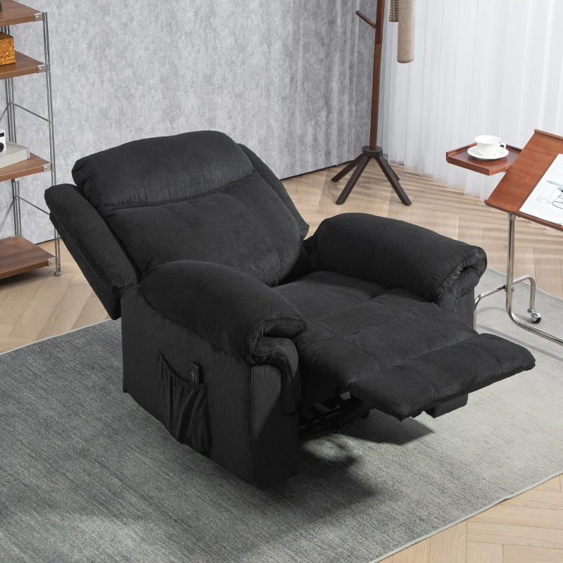 HOMCOM Manual Recliner Chair with Vibration Massage, Side Pockets, Corduroy Reclining Chair for Living Room, Black