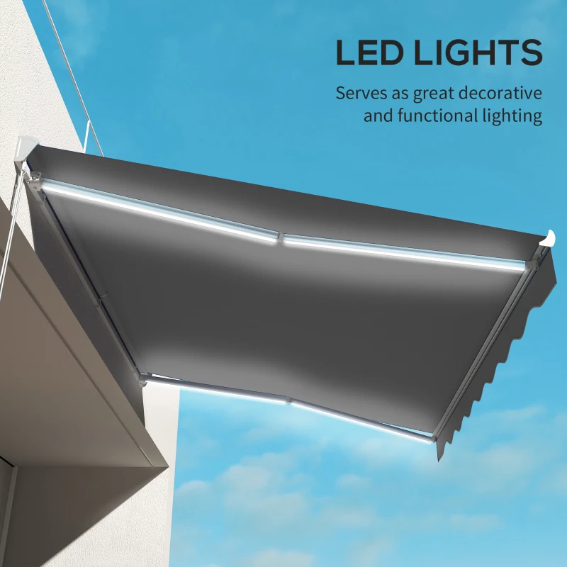 Outsunny 13' x 10' Electric Awning, Retractable Awning with LED Lights and Remote Controller for Door and Window, Dark Gray