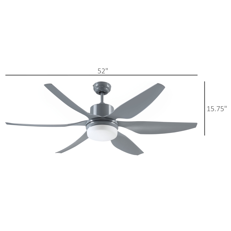 HOMCOM 52" Reversible Indoor Ceiling Fan with Light, Modern Mount LED Lighting Fan with Remote Control, for Bedroom, and Living Room, Gray