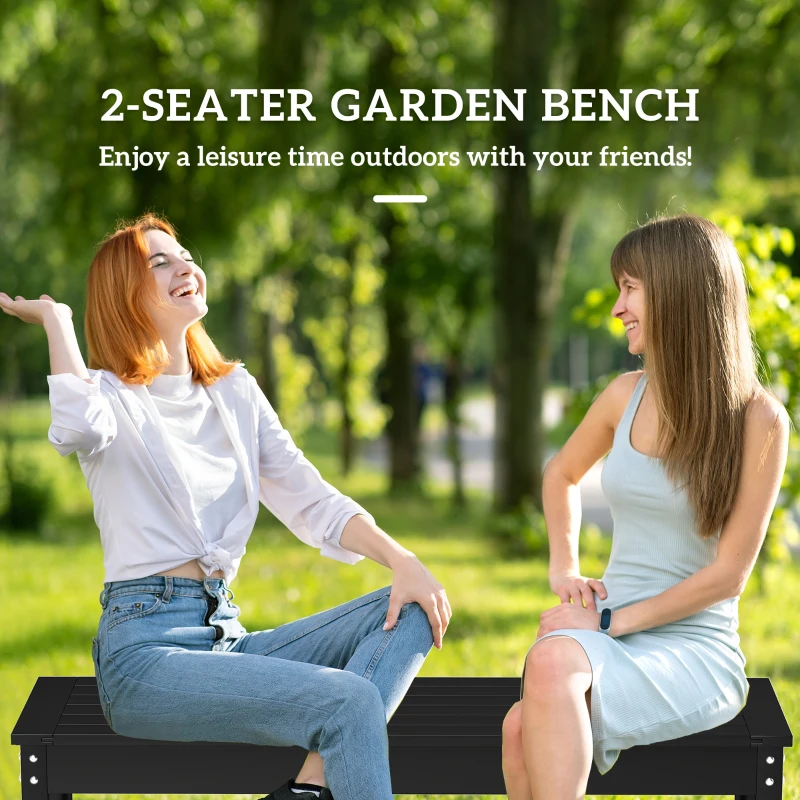 Outsunny 47" Outdoor Bench Seat, HDPE All-Weather Garden Bench, Backless Slatted Patio Bench for Yard, Porch, Park, Black