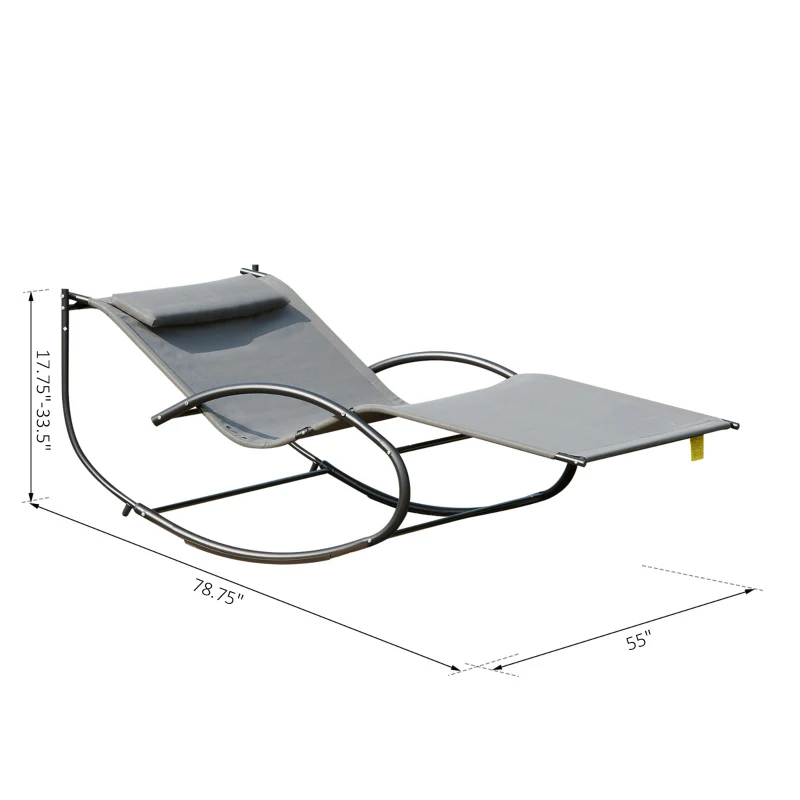 Outsunny Double Chaise Lounger Garden Rocker Sun Bed Outdoor Hammock Chair Texteline with Pillow Grey