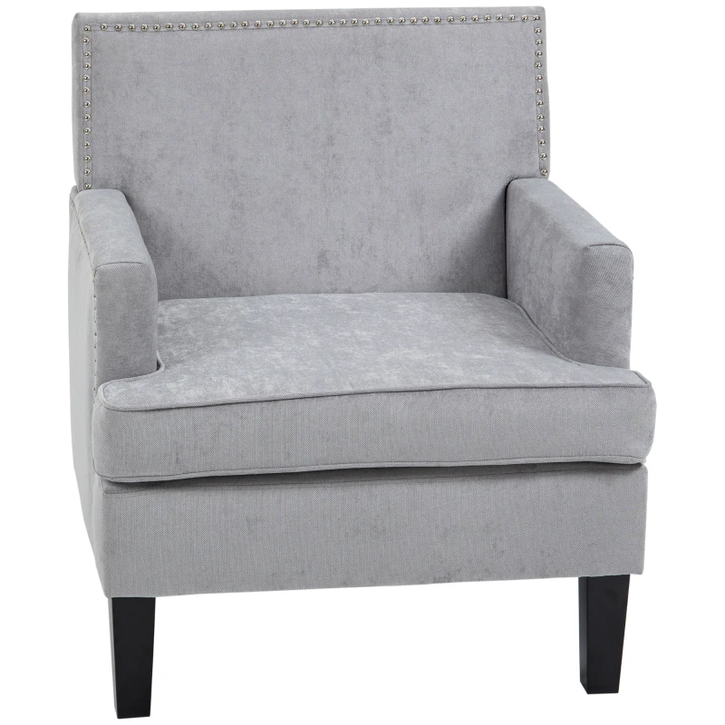 HOMCOM Modern Accent Chair Velvet Armchair, Light Gray