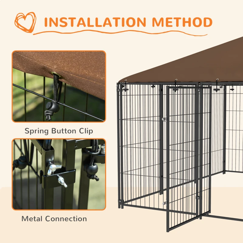 PawHut 6.9' x 6.9' x 5' Outdoor Dog Kennel with Canopy, Rotating Bowls, Coffee