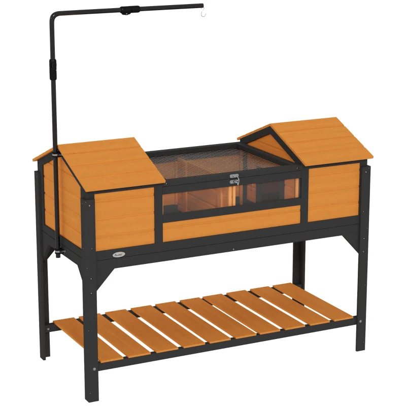 PawHut Tortoise Enclosure Tortoise House with Adjustable Lamp Holder Storage Shelf, Dual Main Houses, Openable Lid, Yellow