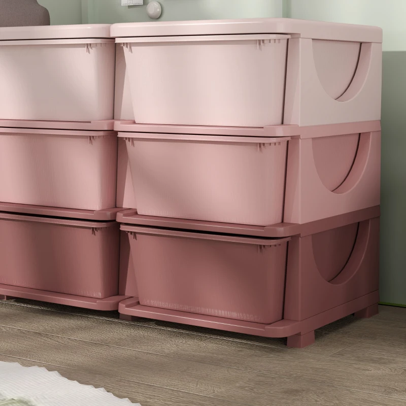 Qaba 29.5" 3 Tier Kids Storage Unit Dresser Tower w/ 9 Drawers, Pink