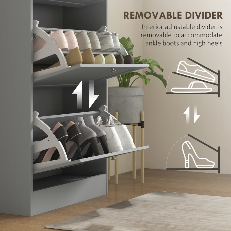 HOMCOM Modern Shoe Storage with 3 Flip Drawers and Adjustable Shelves, Shoe Cabinet Organizer for 12-18 Pairs of Shoes, Grey