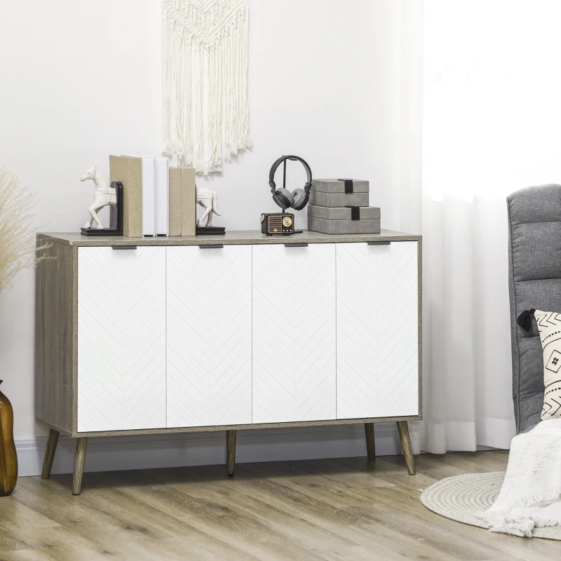 HOMCOM Modern Sideboard and Buffet, Dining Room Cabinet with Adjustable Shelves and 4 Doors, Grayish Brown