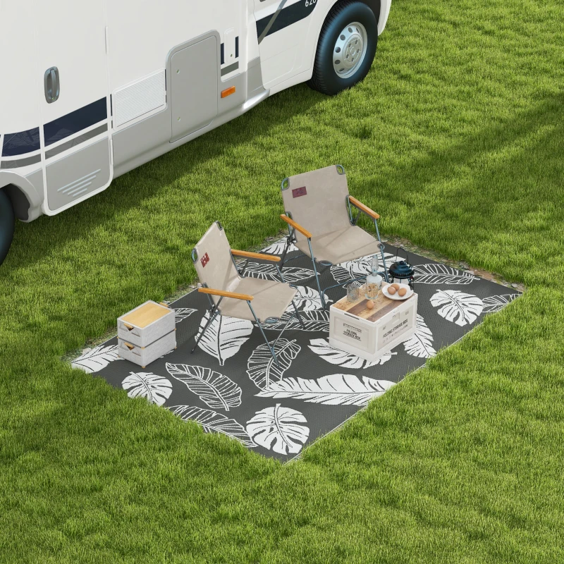 Outsunny Reversible Outdoor RV Rug, Patio Floor Mat, 6' x 9' Plastic Rug for Backyard, Deck, Beach, Camping, Grey and White