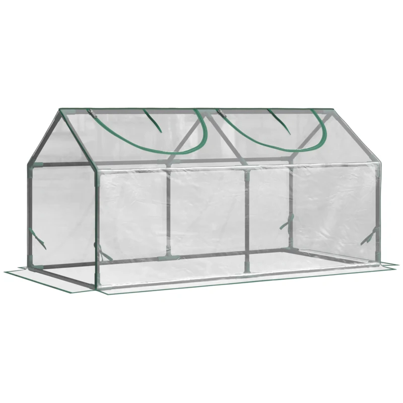 Outsunny 47" x 24" x 24" Portable Mini Tunnel Greenhouse Garden Planting Outdoor Flower Warm House Box with 2 Windows Steel Frame Weatherized Cover, Clear