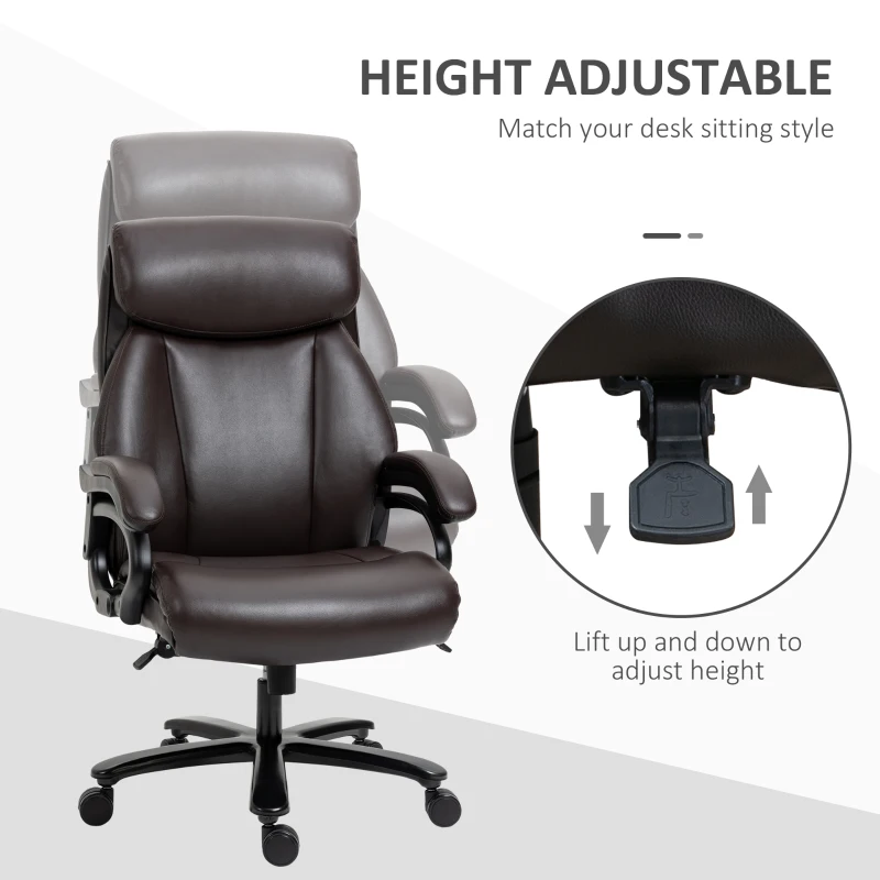 Vinsetto Big and Tall Executive Office Chair 400lbs High Back PU Leather Chair with Adjustable Height, Swivel Wheels, Brown