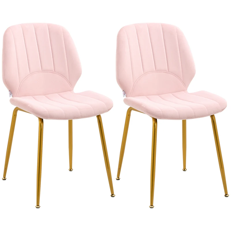 HOMCOM Modern Dining Chairs Set of 2, Upholstered Dining Room Chairs with Backrest, Padded Seat and Steel Legs, Pink