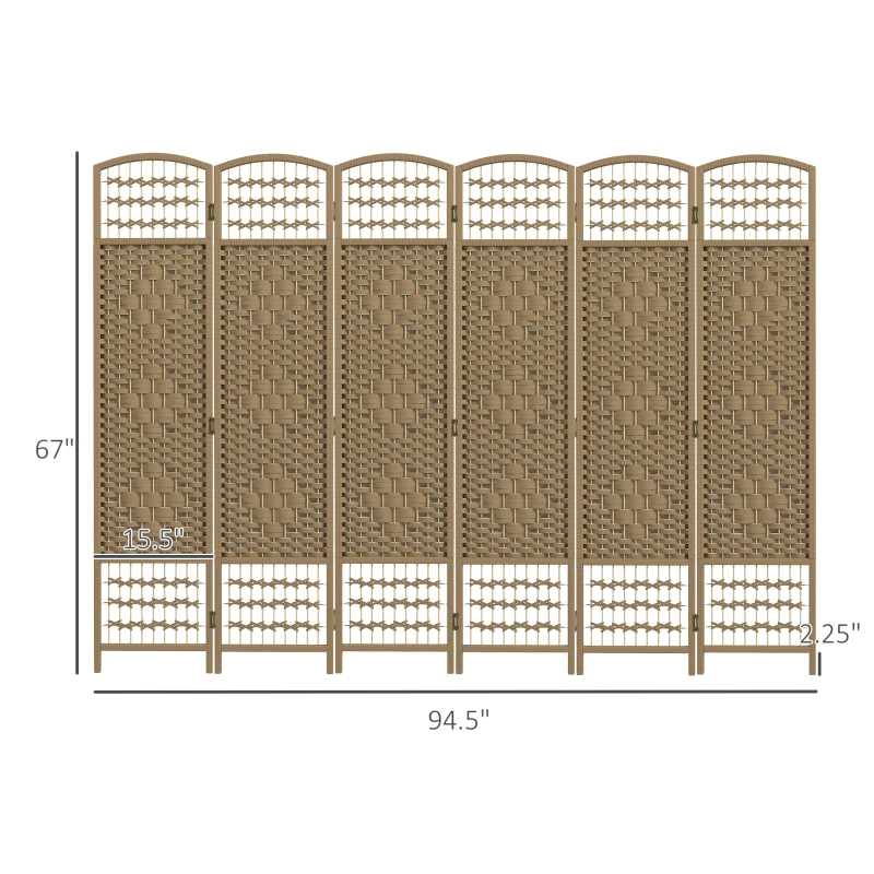 HOMCOM 6 Panel Folding Room Divider Portable Privacy Screen Wave Fiber Room Partition for Home Office Natural